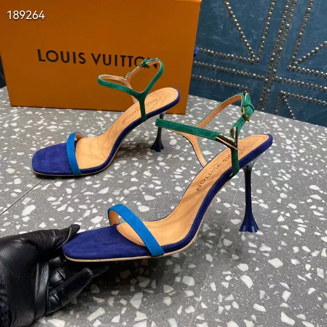 Louis Vuitton Women LV Blossom Sandal Blue Suede Baby Goat Leather 1ACA7J