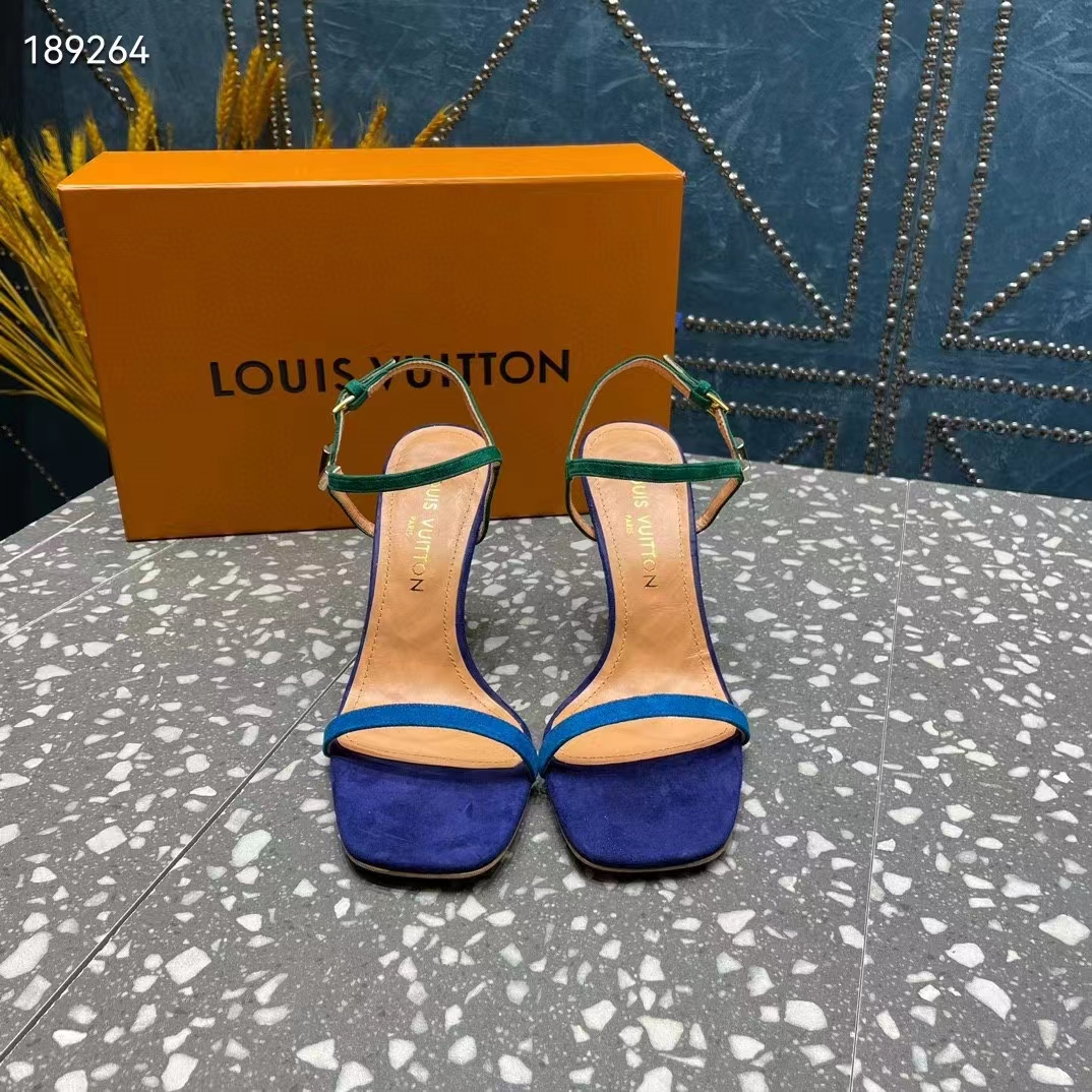 Louis Vuitton Women LV Blossom Sandal Blue Suede Baby Goat Leather 1ACA7J