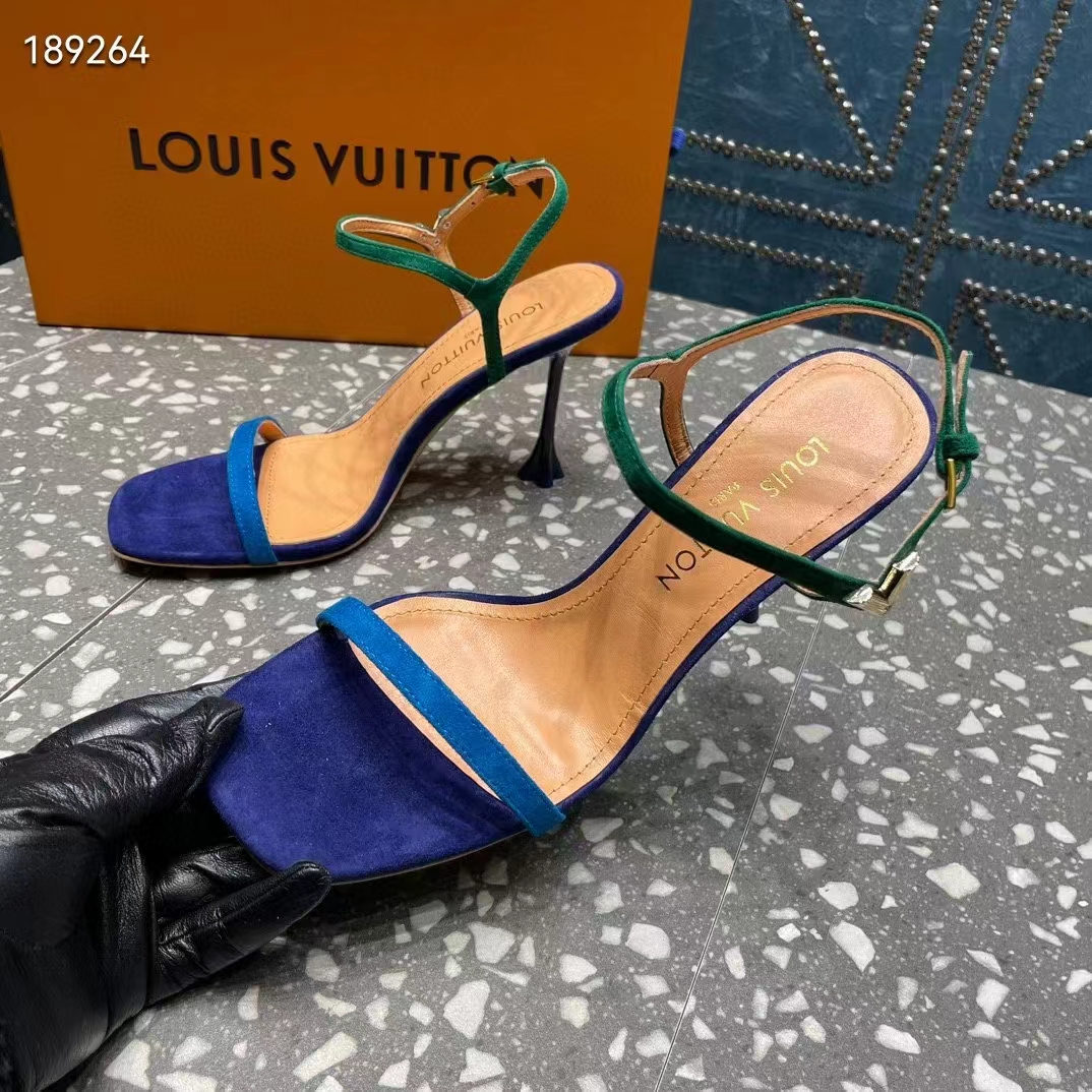Louis Vuitton Women LV Blossom Sandal Blue Suede Baby Goat Leather 1ACA7J