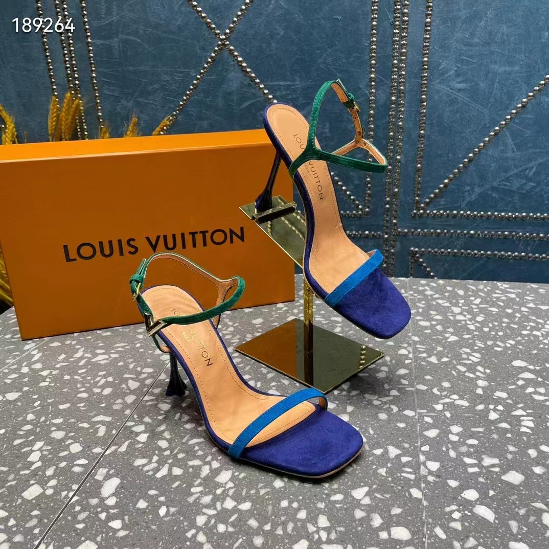 Louis Vuitton Women LV Blossom Sandal Blue Suede Baby Goat Leather 1ACA7J