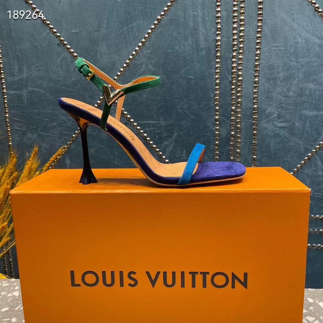 Louis Vuitton Women LV Blossom Sandal Blue Suede Baby Goat Leather 1ACA7J