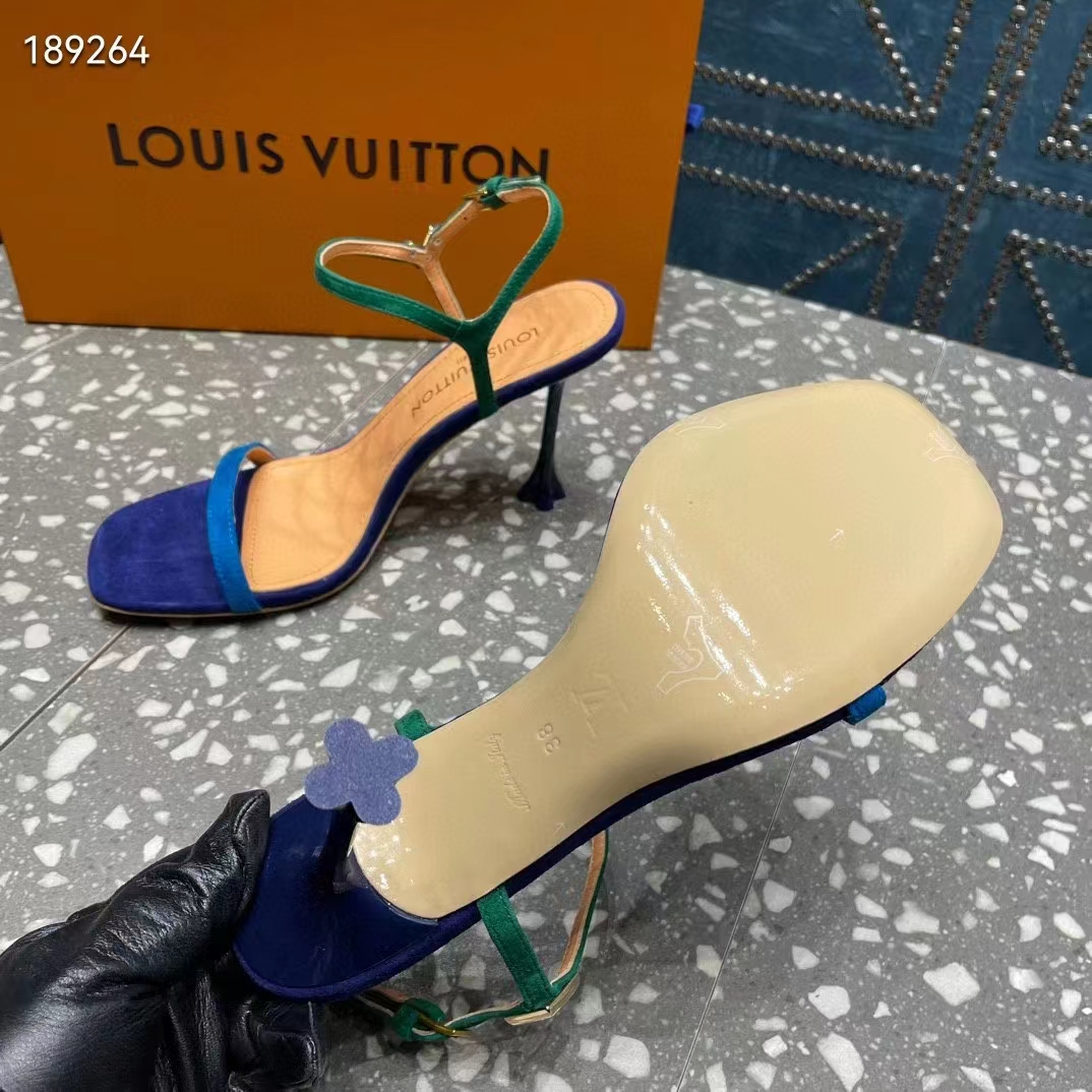 Louis Vuitton Women LV Blossom Sandal Blue Suede Baby Goat Leather 1ACA7J