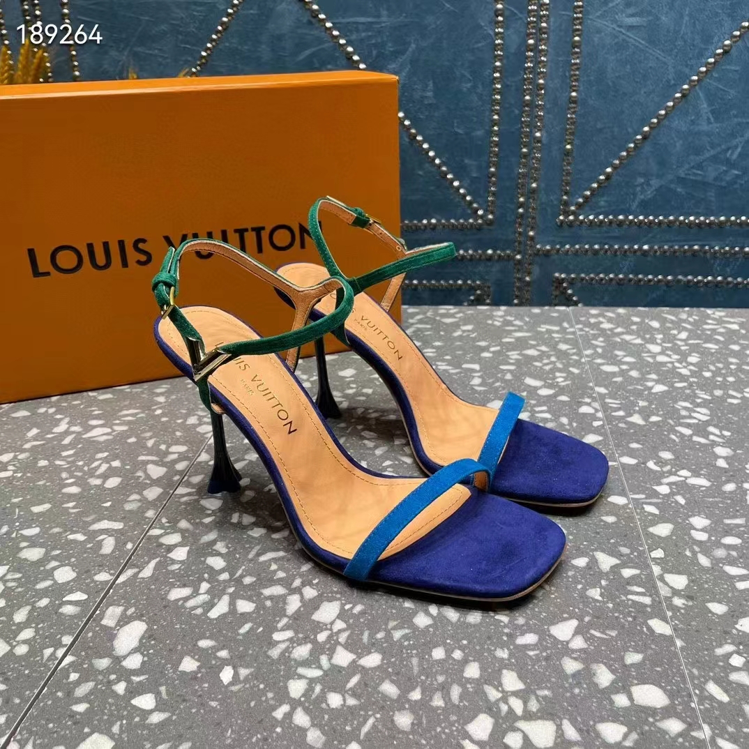 Louis Vuitton Women LV Blossom Sandal Blue Suede Baby Goat Leather 1ACA7J