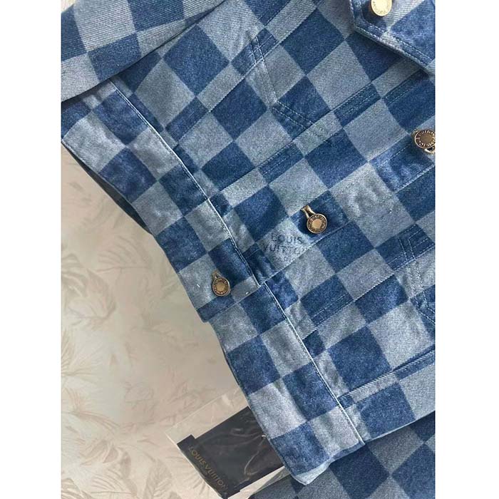 Louis Vuitton Women LV Damier Denim Jacket Cotton Blue Regular Fit 1AFGDH