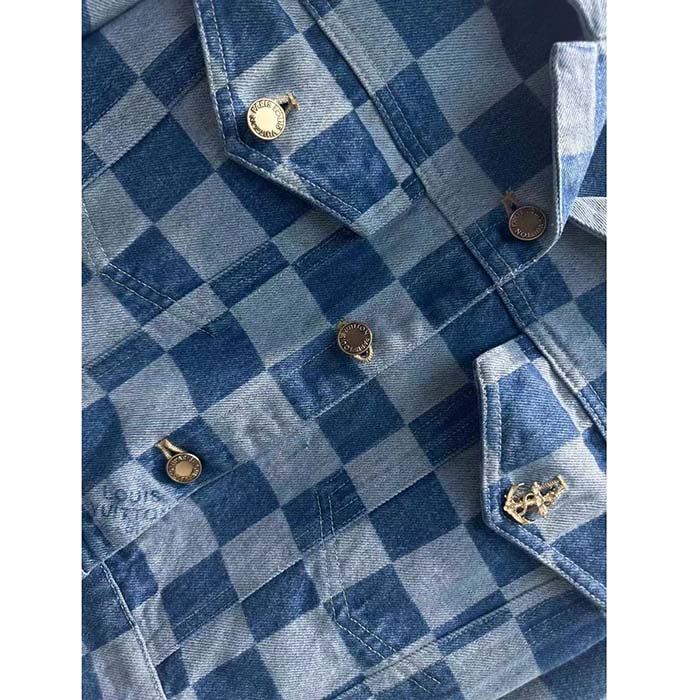 Louis Vuitton Women LV Damier Denim Jacket Cotton Blue Regular Fit 1AFGDH