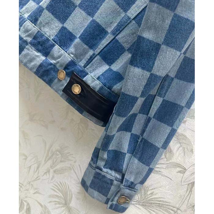 Louis Vuitton Women LV Damier Denim Jacket Cotton Blue Regular Fit 1AFGDH