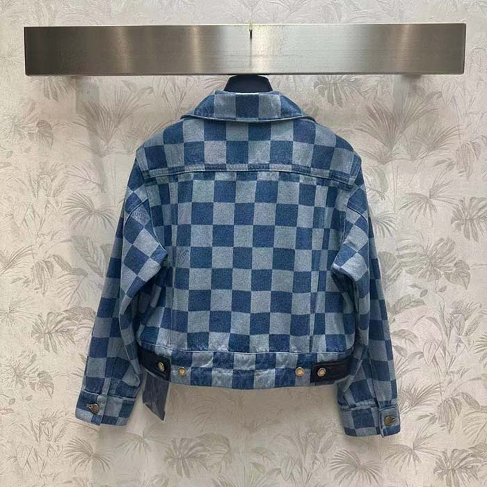 Louis Vuitton Women LV Damier Denim Jacket Cotton Blue Regular Fit 1AFGDH