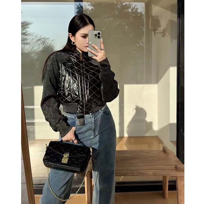 Louis Vuitton Women LV Quilted Malletage Bomber Jacket Black Regular Fit 1AFFP8