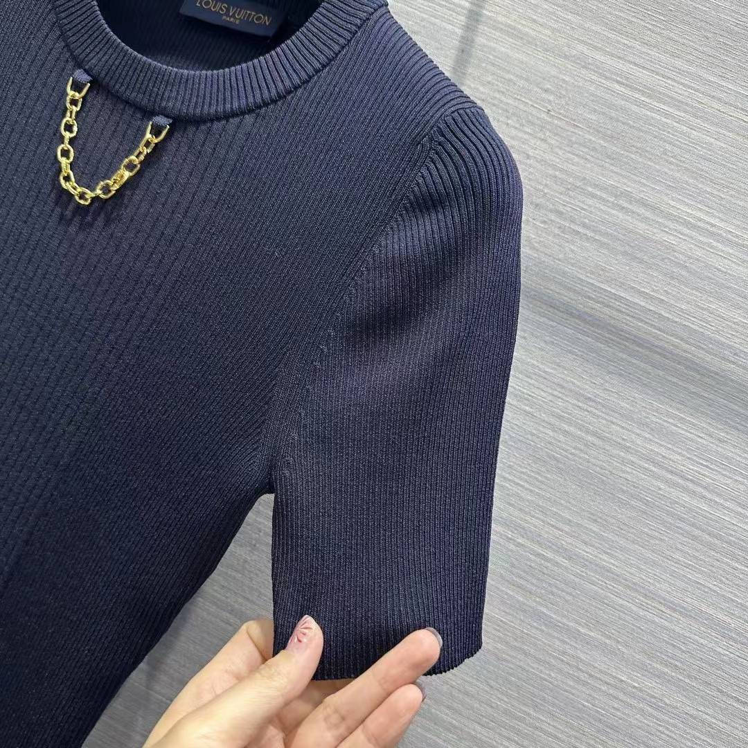 Louis Vuitton Women LV Ribbed Knit Top Wool Cashmere Dark Blue 1AFFRR