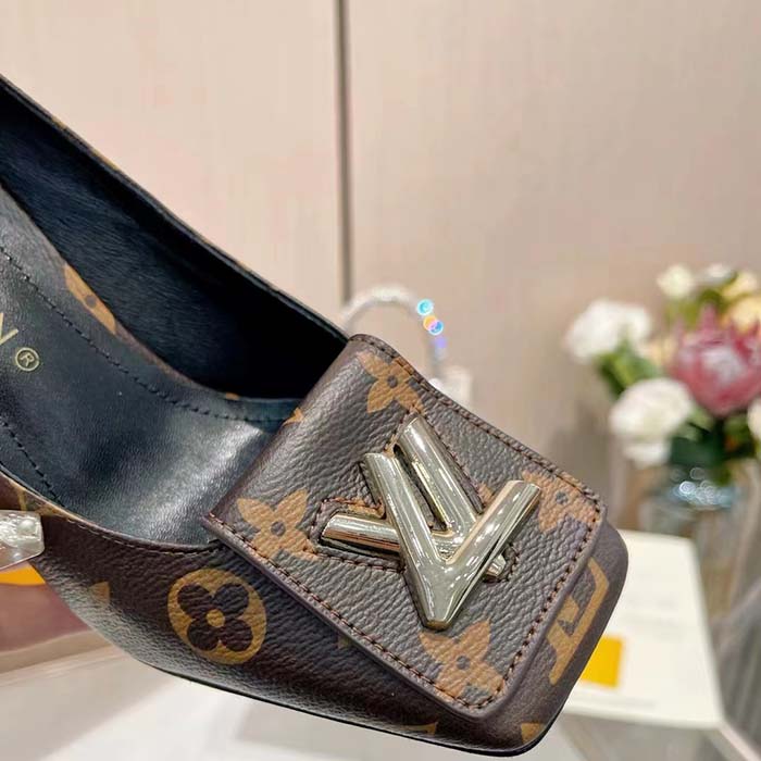 Louis Vuitton Women LV Shake Pump Brown Monogram Flower Canvas 5.5 CM Heel