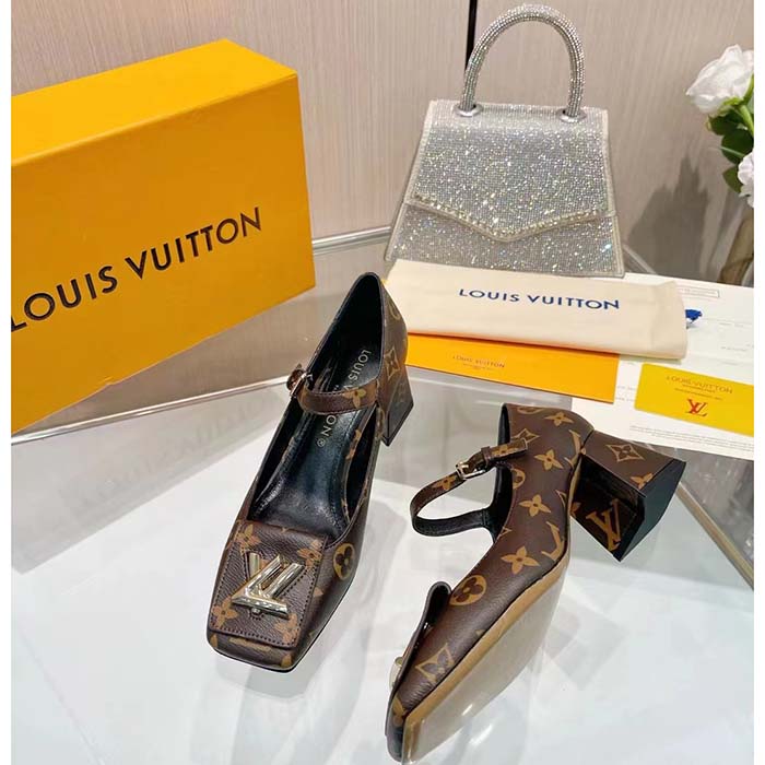 Louis Vuitton Women LV Shake Pump Brown Monogram Flower Canvas 5.5 CM Heel