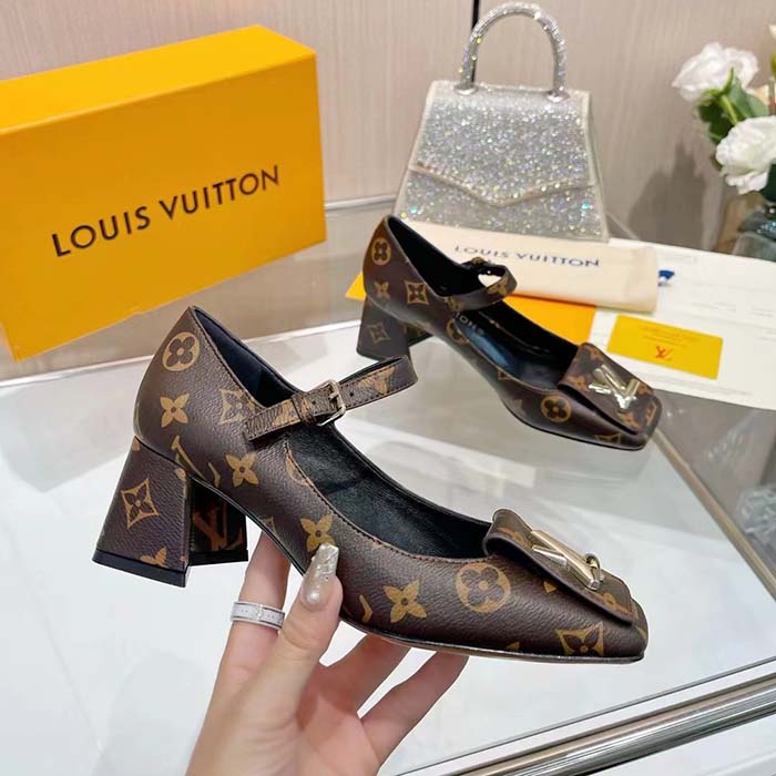 Louis Vuitton Women LV Shake Pump Brown Monogram Flower Canvas 5.5 CM Heel