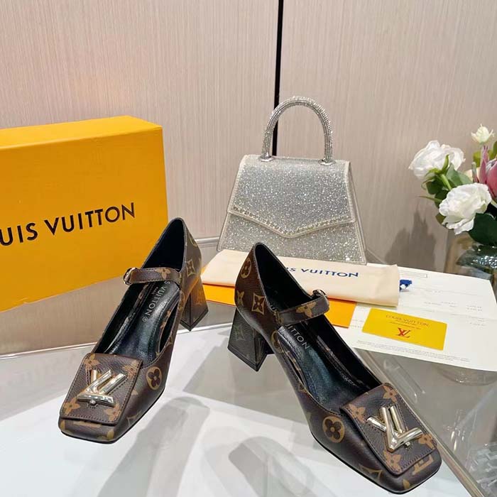 Louis Vuitton Women LV Shake Pump Brown Monogram Flower Canvas 5.5 CM Heel