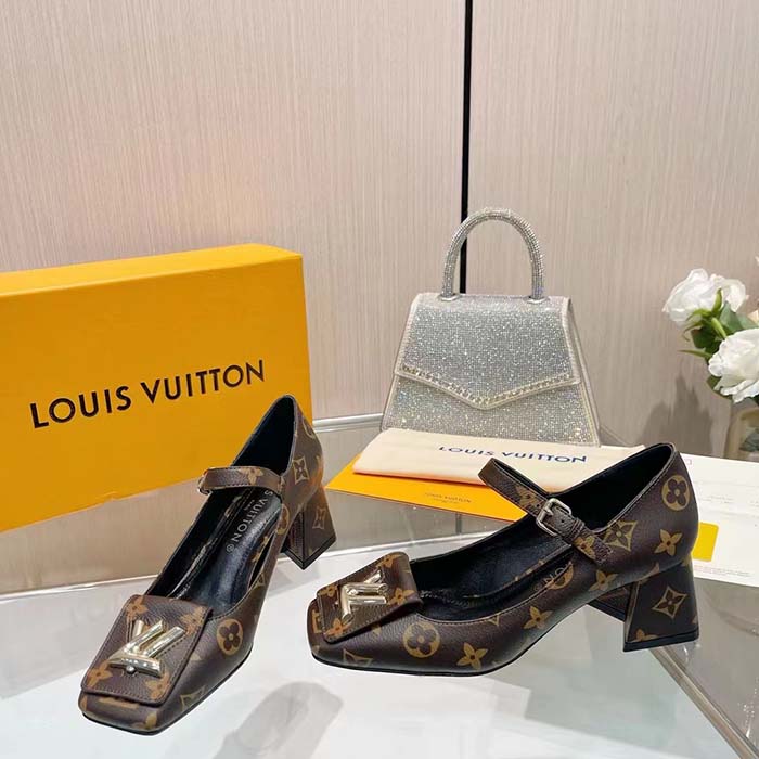 Louis Vuitton Women LV Shake Pump Brown Monogram Flower Canvas 5.5 CM Heel