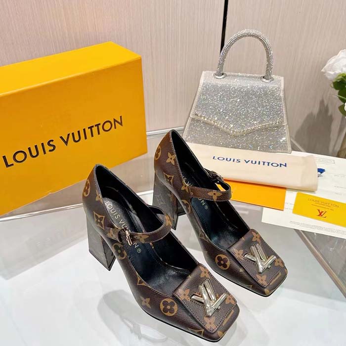 Louis Vuitton Women LV Shake Pump Brown Monogram Flower Canvas 9.5 CM Heel