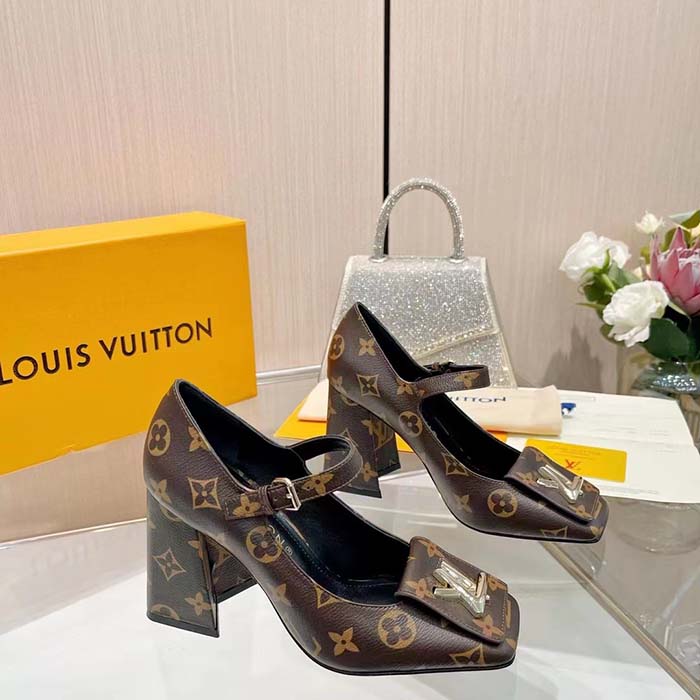 Louis Vuitton Women LV Shake Pump Brown Monogram Flower Canvas 9.5 CM Heel