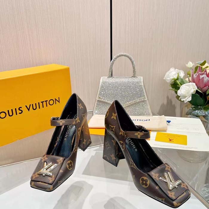 Louis Vuitton Women LV Shake Pump Brown Monogram Flower Canvas 9.5 CM Heel
