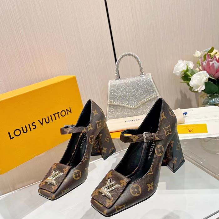 Louis Vuitton Women LV Shake Pump Brown Monogram Flower Canvas 9.5 CM Heel
