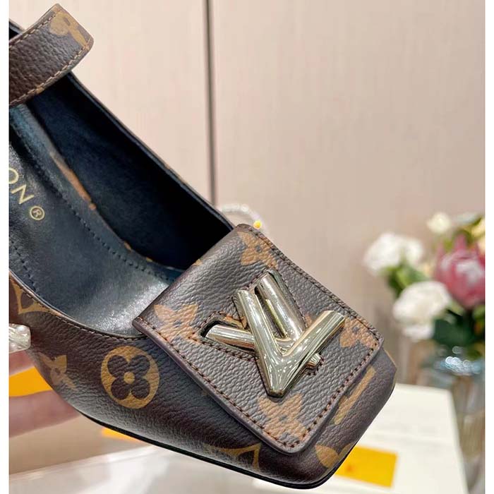 Louis Vuitton Women LV Shake Pump Brown Monogram Flower Canvas 9.5 CM Heel