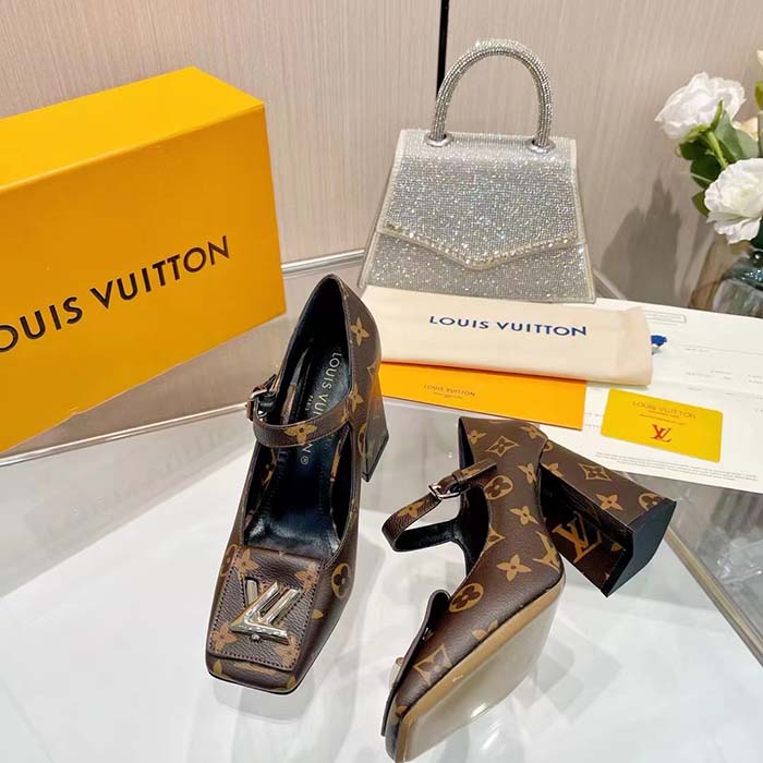 Louis Vuitton Women LV Shake Pump Brown Monogram Flower Canvas 9.5 CM Heel
