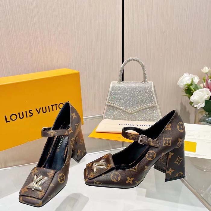 Louis Vuitton Women LV Shake Pump Brown Monogram Flower Canvas 9.5 CM Heel