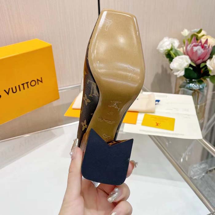 Louis Vuitton Women LV Shake Pump Brown Monogram Flower Canvas 9.5 CM Heel