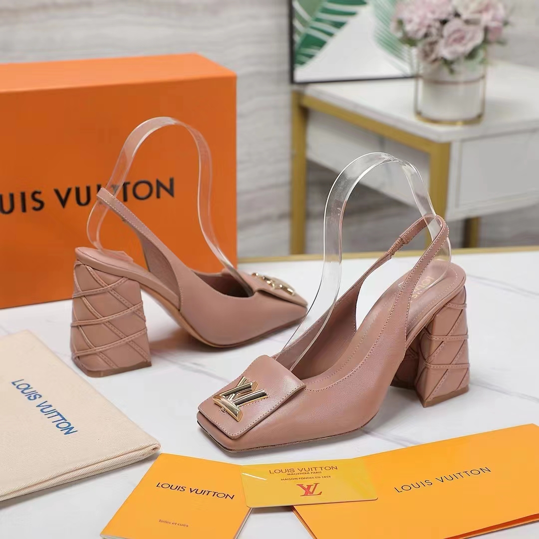 Louis Vuitton Women LV Shake Slingback Pump Beige Rose Lambskin Leather 1AC9WN