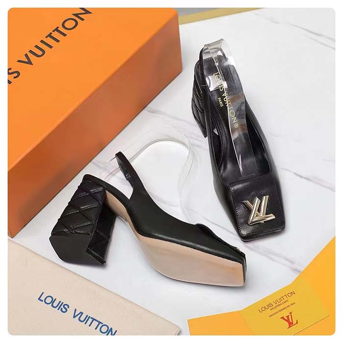Louis Vuitton Women LV Shake Slingback Pump Black Lambskin Leather 1ACB32