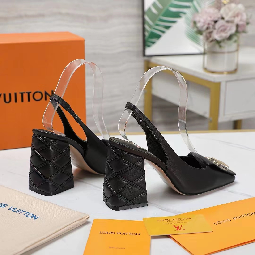 Louis Vuitton Women LV Shake Slingback Pump Black Lambskin Leather 1ACB32