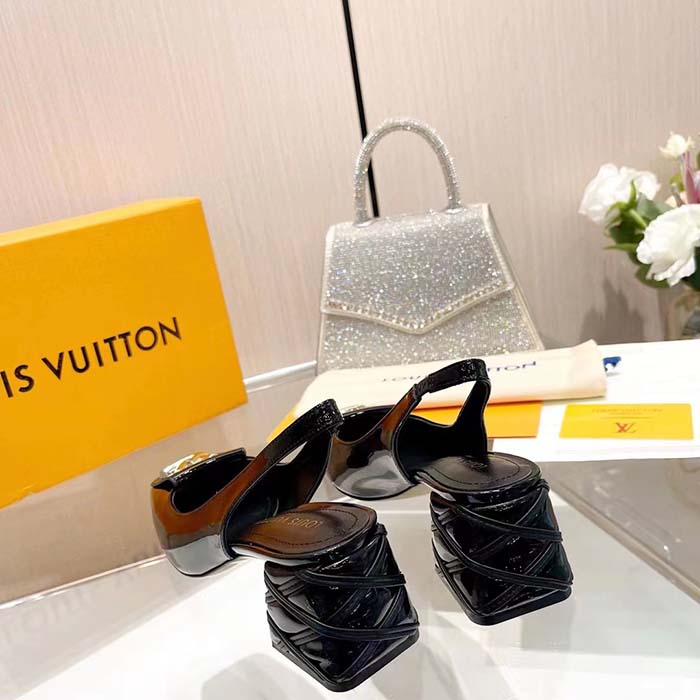 Louis Vuitton Women LV Shake Slingback Pump Black Patent Calf Leather