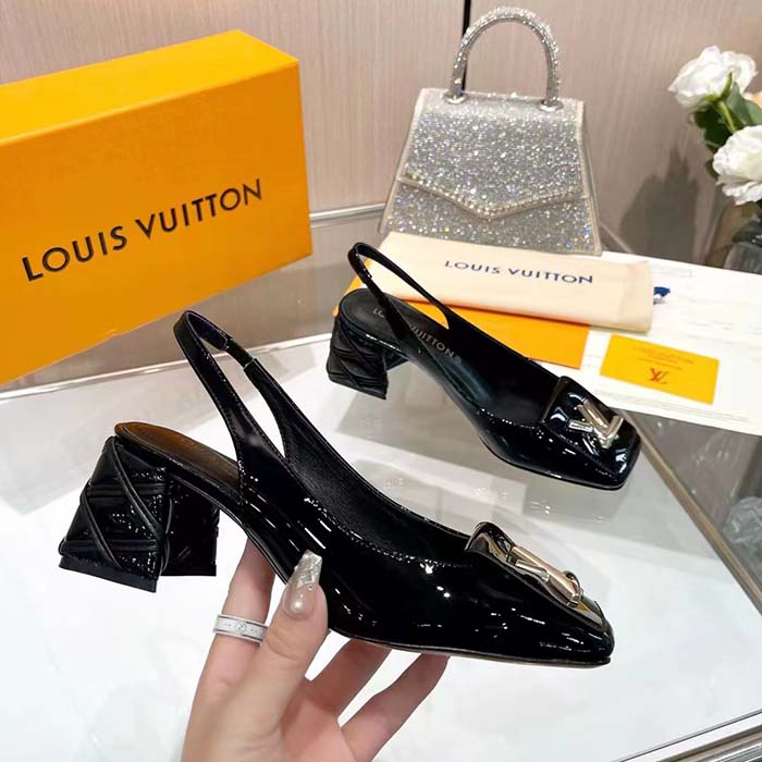 Louis Vuitton Women LV Shake Slingback Pump Black Patent Calf Leather