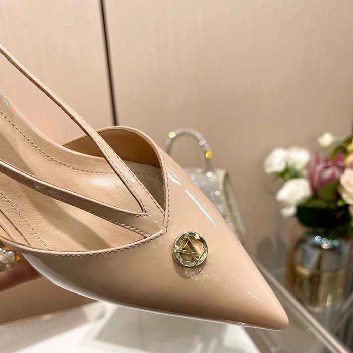 Louis Vuitton Women LV Stellar Slingback Pump Beige Glazed Patent Calf Leather Low Heel