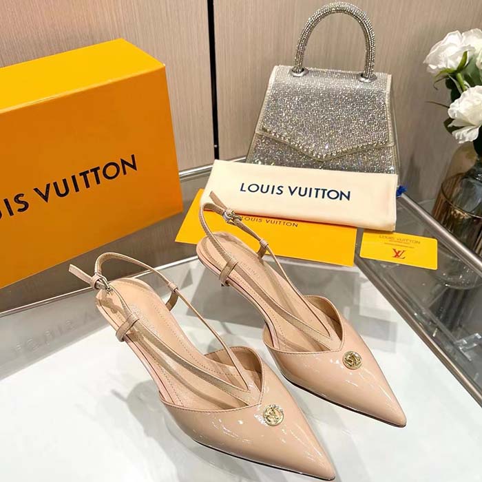 Louis Vuitton Women LV Stellar Slingback Pump Beige Glazed Patent Calf Leather Low Heel