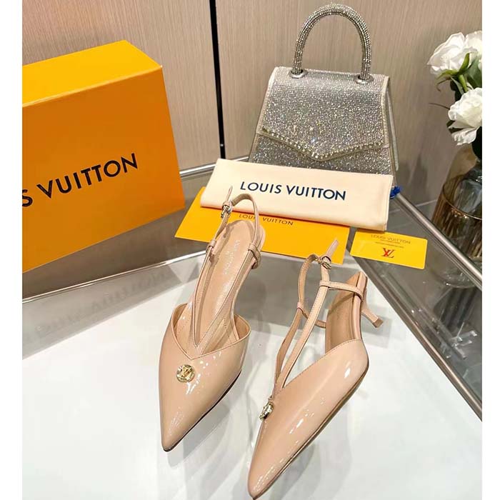 Louis Vuitton Women LV Stellar Slingback Pump Beige Glazed Patent Calf Leather Low Heel
