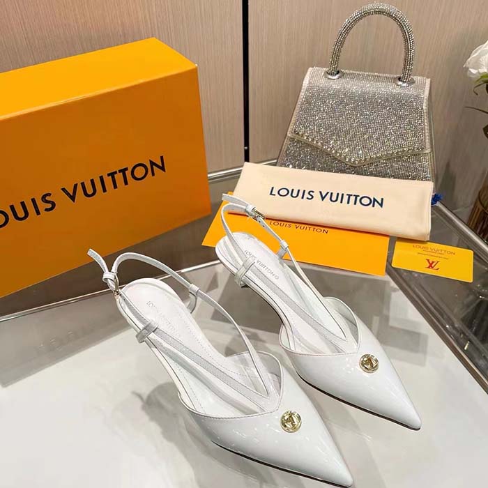 Louis Vuitton Women LV Stellar Slingback Pump White Glazed Calf Leather Low Heel