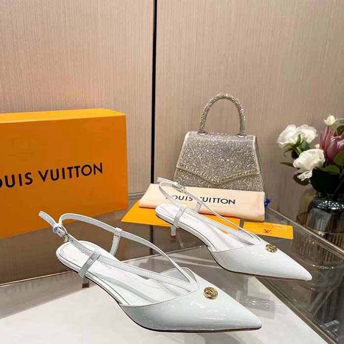 Louis Vuitton Women LV Stellar Slingback Pump White Glazed Calf Leather Low Heel