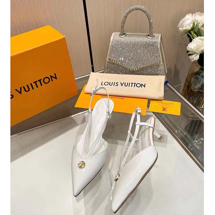 Louis Vuitton Women LV Stellar Slingback Pump White Glazed Calf Leather Low Heel