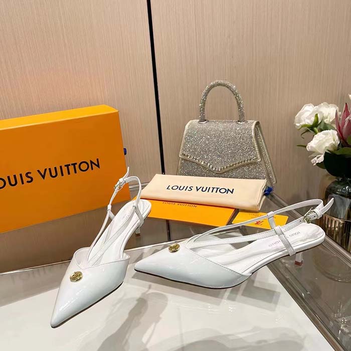 Louis Vuitton Women LV Stellar Slingback Pump White Glazed Calf Leather Low Heel