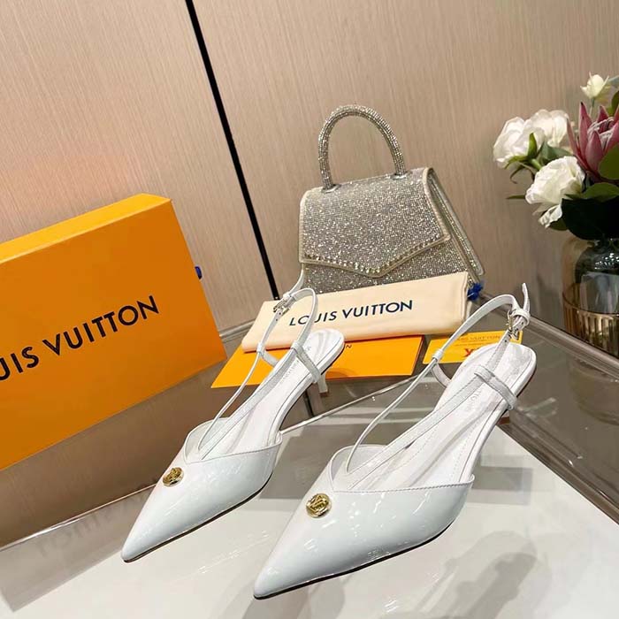 Louis Vuitton Women LV Stellar Slingback Pump White Glazed Calf Leather Low Heel