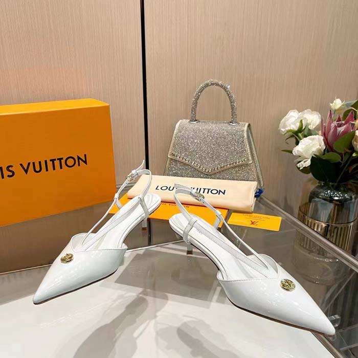 Louis Vuitton Women LV Stellar Slingback Pump White Glazed Calf Leather Low Heel