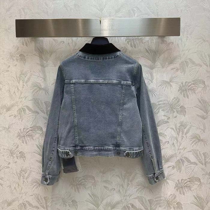 Louis Vuitton Women LV Velvet Accent Denim Jacket Cotton Blue Regular Fit 1AFEPJ