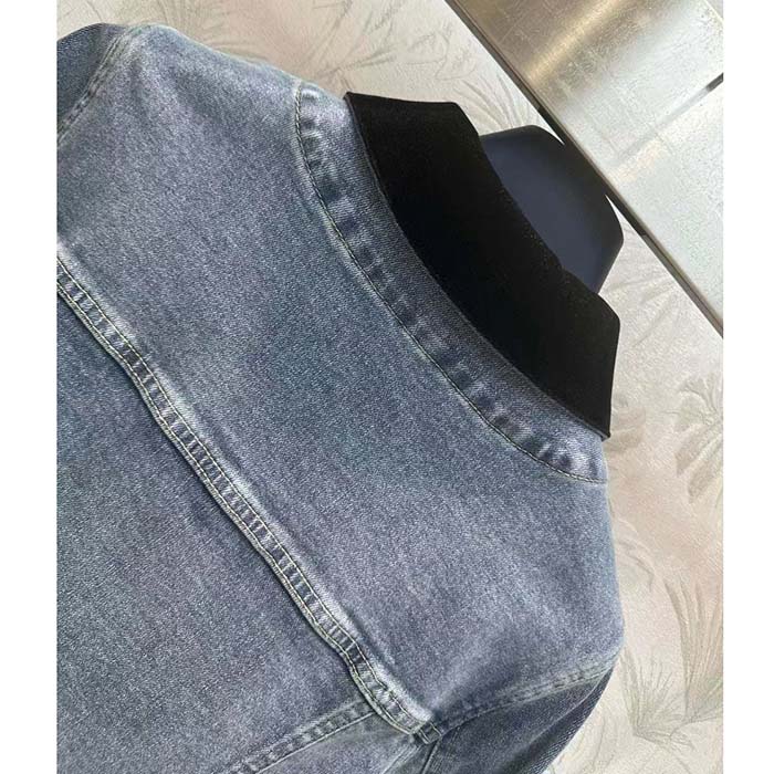 Louis Vuitton Women LV Velvet Accent Denim Jacket Cotton Blue Regular Fit 1AFEPJ