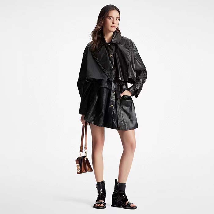 Louis Vuitton Women LV Wind Flap Trench Coat Black Regular Fit 1ABC6N