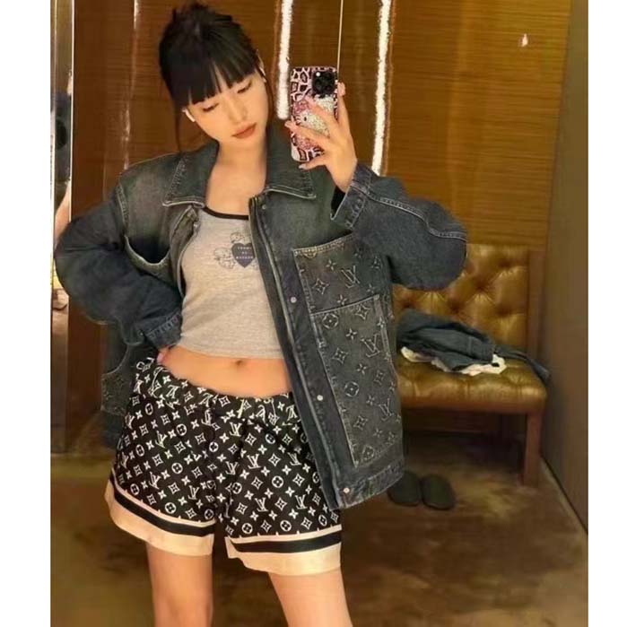 Louis Vuitton Women LV Workwear Denim Jacket Regular Fit Monogram Indigo Cotton 1ABJ7A