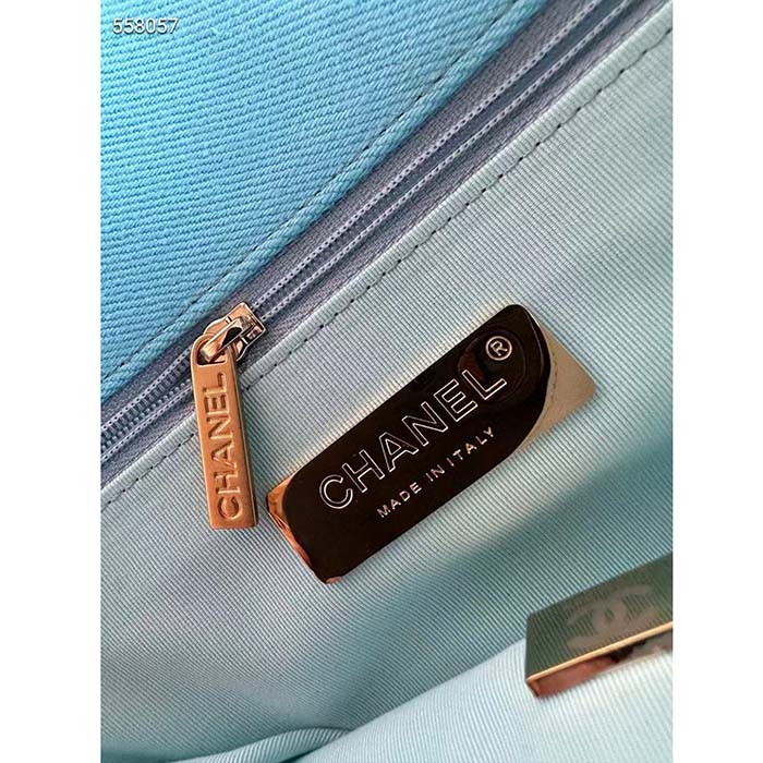 Chanel Women CC 19 Large Handbag Denim Gold Silver Tone Blue