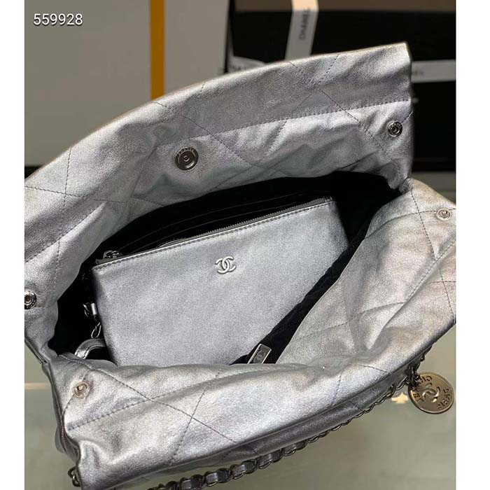 Chanel Women CC 22 Handbag Metallic Shaded Calfskin White Silver
