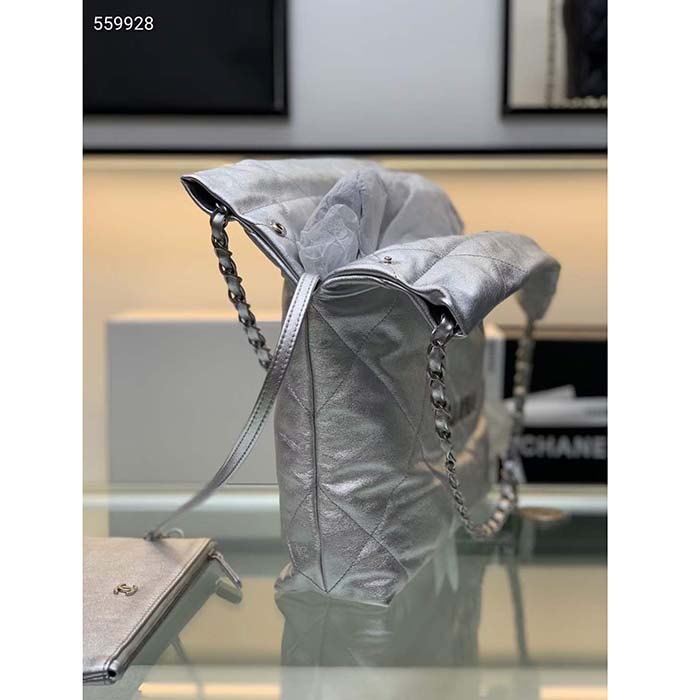 Chanel Women CC 22 Handbag Metallic Shaded Calfskin White Silver