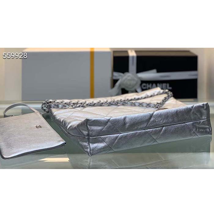Chanel Women CC 22 Handbag Metallic Shaded Calfskin White Silver