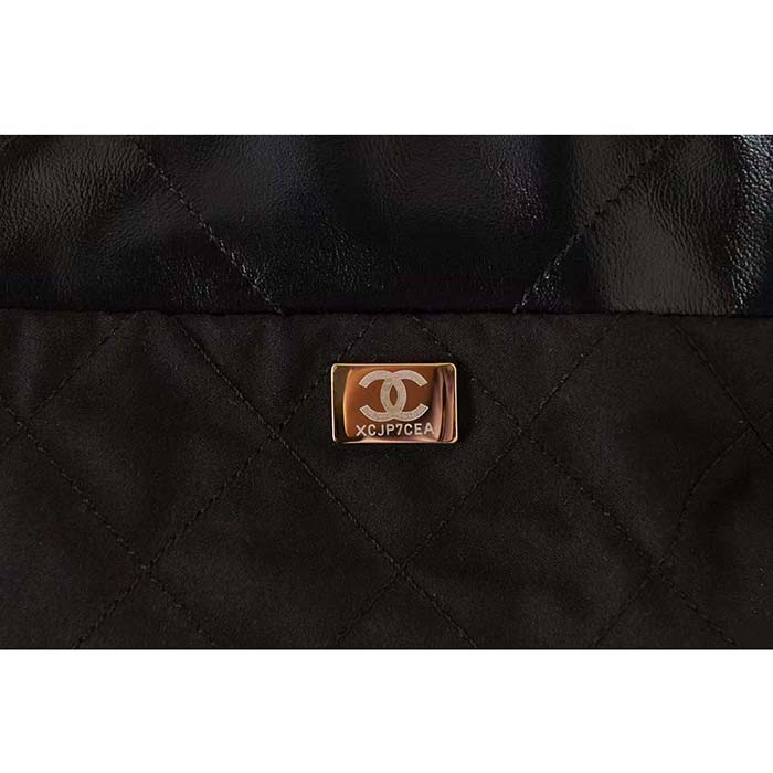 Chanel Women CC 22 Handbag Shiny Calfskin Gold-Tone Metal Black