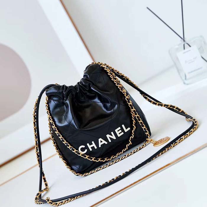 Chanel Women CC 22 Mini Handbag Calfskin Gold-Tone Lacquered Metal Black